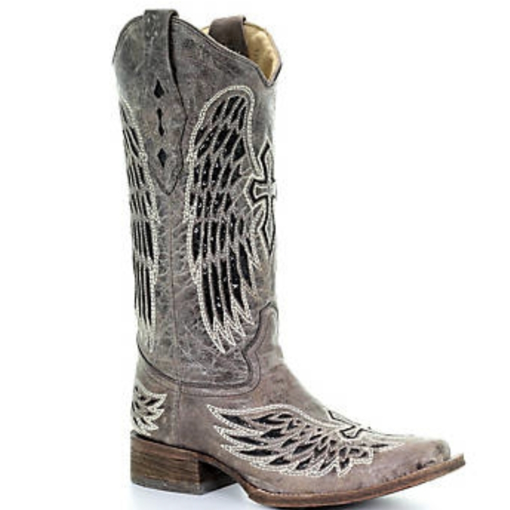 CORRAL A1197 Winged Cross taupe & black sequins cowgirl boots square toe sz 7.5